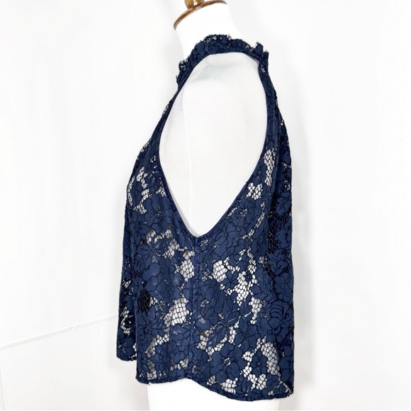 SOLD-Free People Navy Blue Halter High Neck Sleeveless Floral Mesh Crochet Lace - Picture 6 of 12